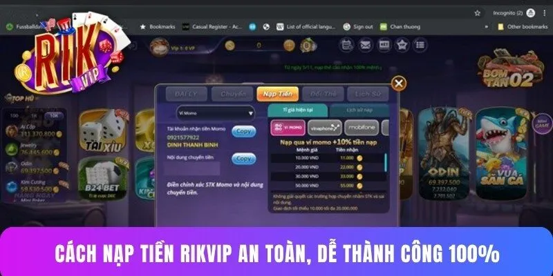 Cách nạp tiền Rikvip an toàn, dễ thành công 100%